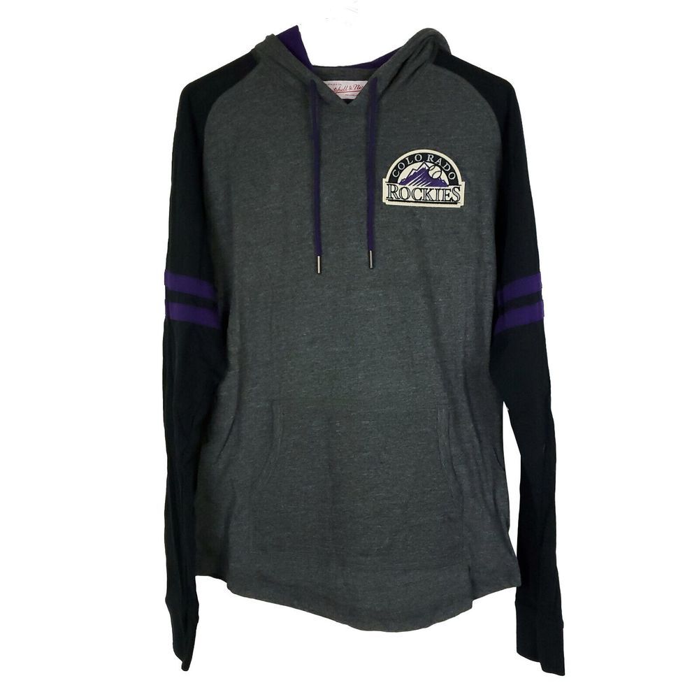 Colorado Rockies Mitchell & Ness MLB Small Hooded Longsleeve Shirt Gray NWT